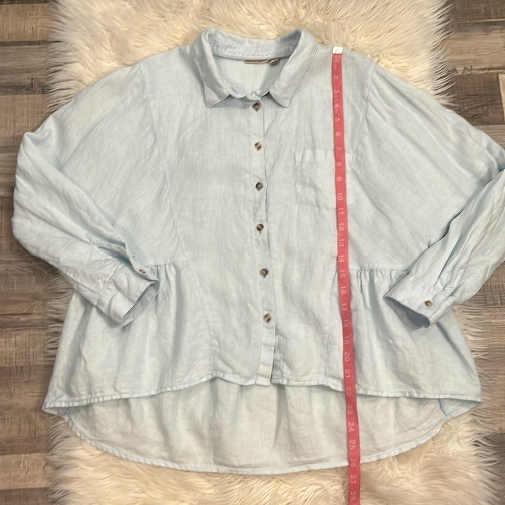 Anthropologie Holding Horses linen button front top light blue S - Picture 9 of 9